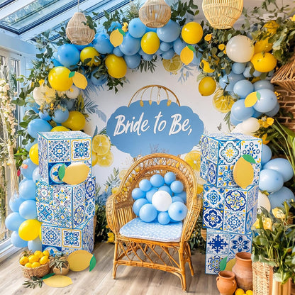6 Pcs Large Amalfi Coast Party Decoration Boxes, 12" Cardboard Boxes with Capri Lemon Cards, Table Centerpieces for Birthday, Baby Shower, Wedding Summer Party Decor