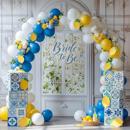 6 Pcs Large Amalfi Coast Party Decoration Boxes, 12" Cardboard Boxes with Capri Lemon Cards, Table Centerpieces for Birthday, Baby Shower, Wedding Summer Party Decor