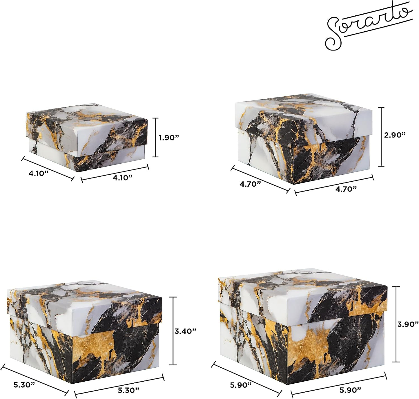 Square Gift Boxes with Lids 4pc Set | Gold Marble Nesting Gift Boxes for Presents Birthday Wedding Bridesmaid Christmas