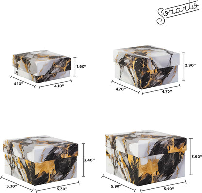 Square Gift Boxes with Lids 4pc Set | Gold Marble Nesting Gift Boxes for Presents Birthday Wedding Bridesmaid Christmas