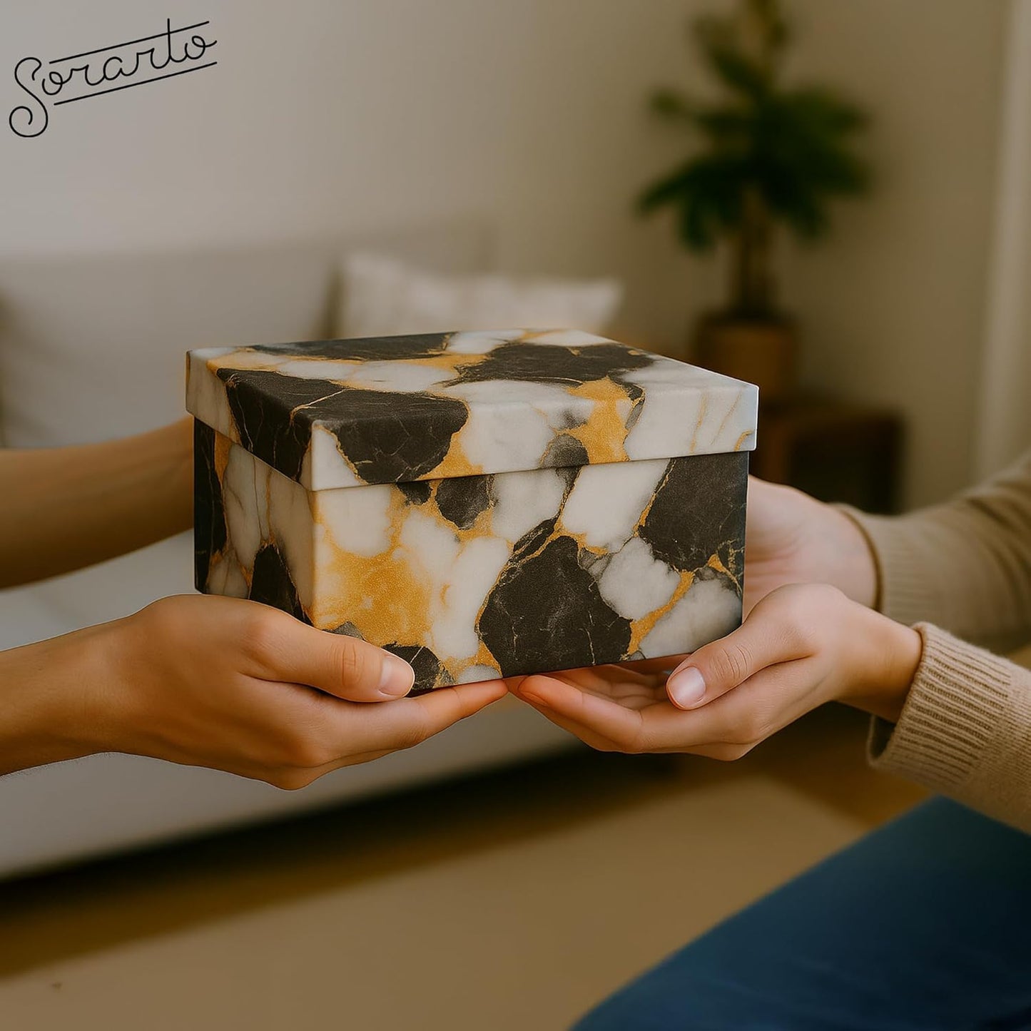 Square Gift Boxes with Lids 4pc Set | Gold Marble Nesting Gift Boxes for Presents Birthday Wedding Bridesmaid Christmas