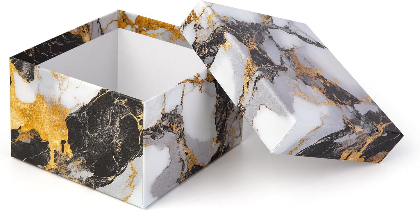 Square Gift Boxes with Lids 4pc Set | Gold Marble Nesting Gift Boxes for Presents Birthday Wedding Bridesmaid Christmas