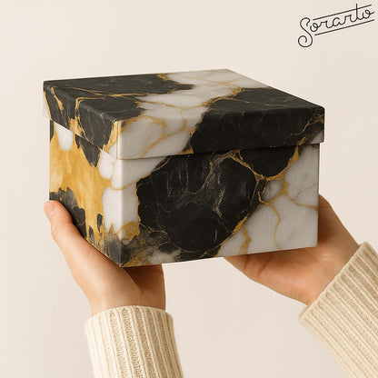Square Gift Boxes with Lids 4pc Set | Gold Marble Nesting Gift Boxes for Presents Birthday Wedding Bridesmaid Christmas