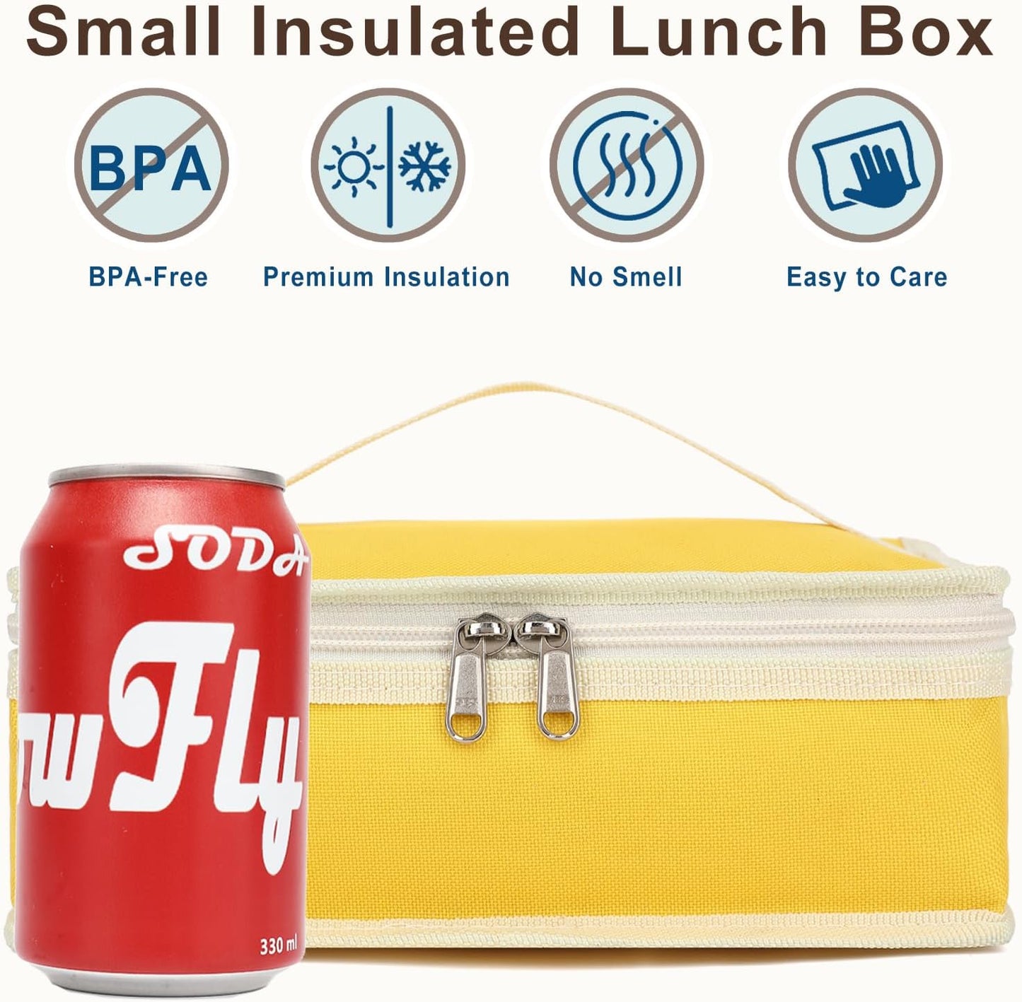 Small Insulated Lunch box Portable Soft Bag Mini Cooler Thermal Meal Tote Kit with Handle for Work & School, Bright Yellow