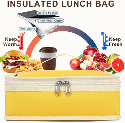 Small Insulated Lunch box Portable Soft Bag Mini Cooler Thermal Meal Tote Kit with Handle for Work & School, Bright Yellow