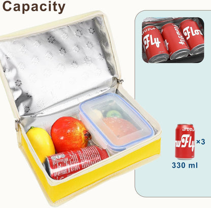 Small Insulated Lunch box Portable Soft Bag Mini Cooler Thermal Meal Tote Kit with Handle for Work & School, Bright Yellow