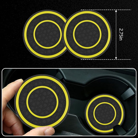 6PCS Car Steering Wheel Cover Set, 14.5-15 inch Leather Steering Wheel Cover w/Center Console Armrest Pad, Seat Belt Cushion Pads, Cup Holder Coasters, Car Accessories Set (Black+Yellow)
