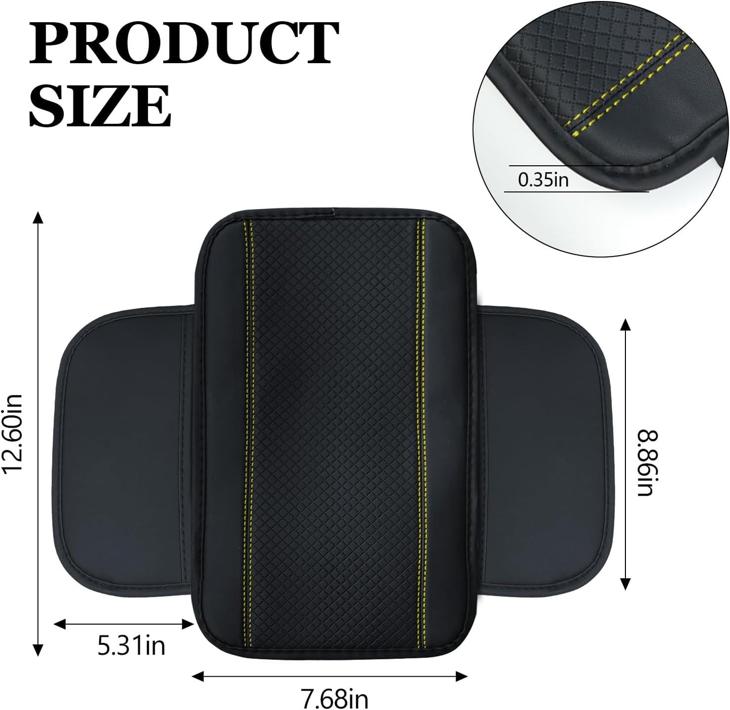 6PCS Car Steering Wheel Cover Set, 14.5-15 inch Leather Steering Wheel Cover w/Center Console Armrest Pad, Seat Belt Cushion Pads, Cup Holder Coasters, Car Accessories Set (Black+Yellow)