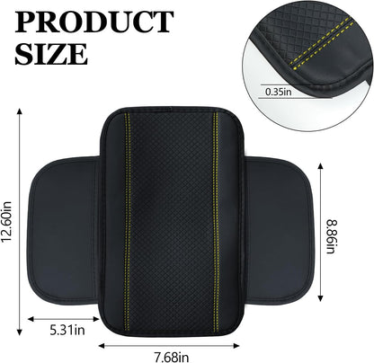 6PCS Car Steering Wheel Cover Set, 14.5-15 inch Leather Steering Wheel Cover w/Center Console Armrest Pad, Seat Belt Cushion Pads, Cup Holder Coasters, Car Accessories Set (Black+Yellow)
