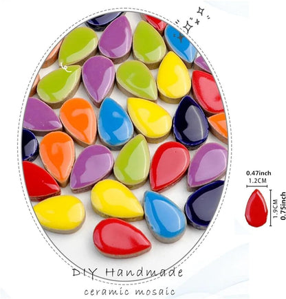1.1lb Raindrops Ceramics Mosaic Tiles for DIY Crafts Home Decoration, 0.47"x 0.75" DIY Mosaic Tile Kits for Craft Plates Flowerpots Vases Cups Mosaic Making Supplies Art Projects (Deel Blue)