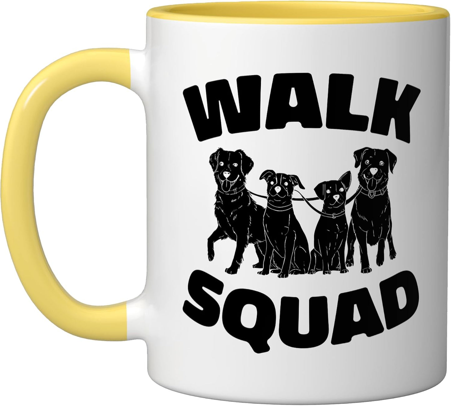 Walking Squad Pet Care - Exercise Dog Walker Ceramic Mug, Yellow/White