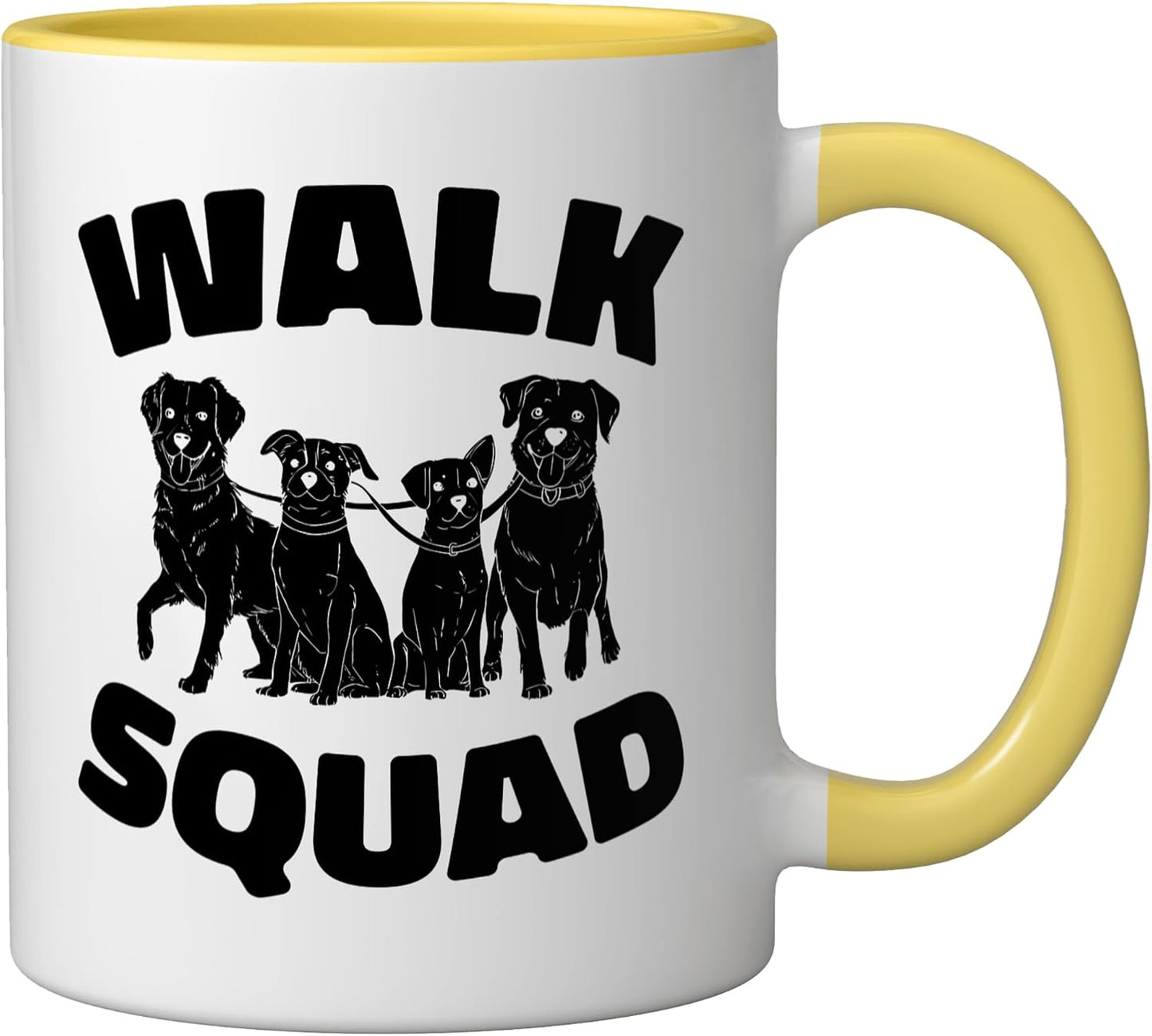 Walking Squad Pet Care - Exercise Dog Walker Ceramic Mug, Yellow/White