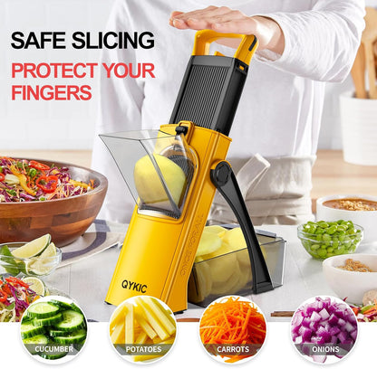 QYKIC Upgrade Safe Mandoline Slicer for Kitchen, Vegetable Chopper Slicer, Potato Slicer Thickness Adjuster, Veggie Onion Dicer for Quick Meal Prep