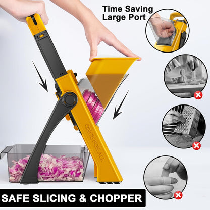 QYKIC Upgrade Safe Mandoline Slicer for Kitchen, Vegetable Chopper Slicer, Potato Slicer Thickness Adjuster, Veggie Onion Dicer for Quick Meal Prep