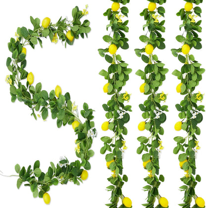 3 Pcs 6.56 ft Artificial Lemon Garland, Spring Summer Greenery Vines Garland with Lemons, Flowers & Green Leaves, Decorative Fake Fruit Vines for Wedding Wall Mantle Table Home Party Decor