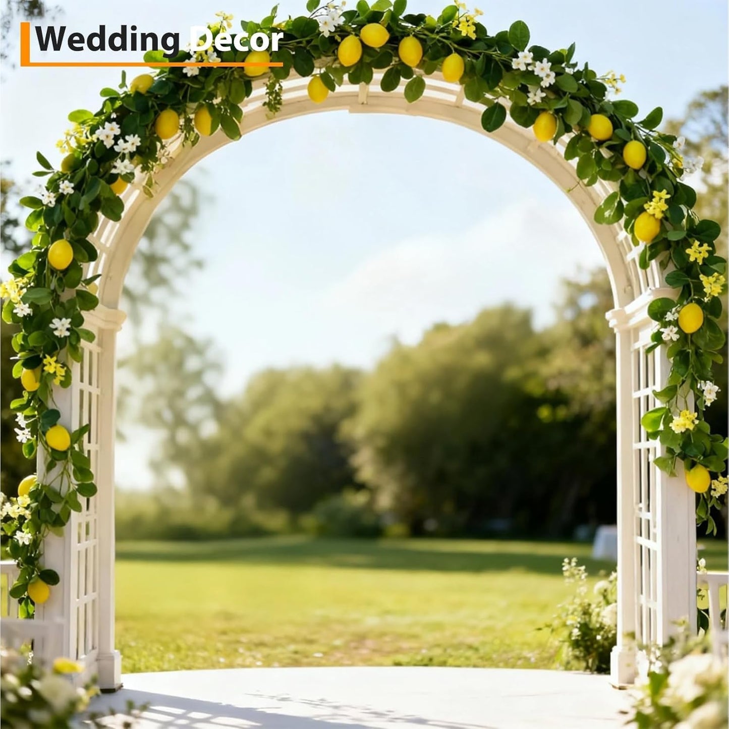 3 Pcs 6.56 ft Artificial Lemon Garland, Spring Summer Greenery Vines Garland with Lemons, Flowers & Green Leaves, Decorative Fake Fruit Vines for Wedding Wall Mantle Table Home Party Decor