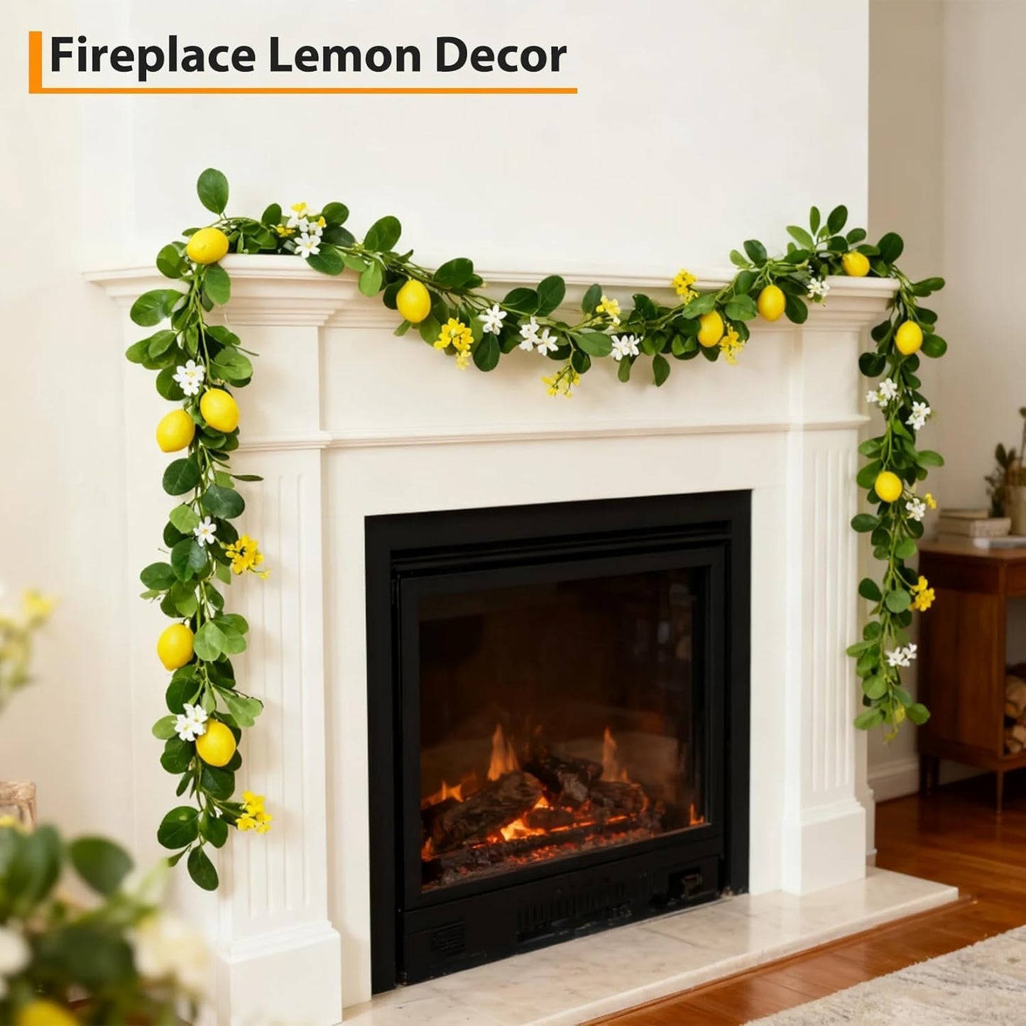 3 Pcs 6.56 ft Artificial Lemon Garland, Spring Summer Greenery Vines Garland with Lemons, Flowers & Green Leaves, Decorative Fake Fruit Vines for Wedding Wall Mantle Table Home Party Decor