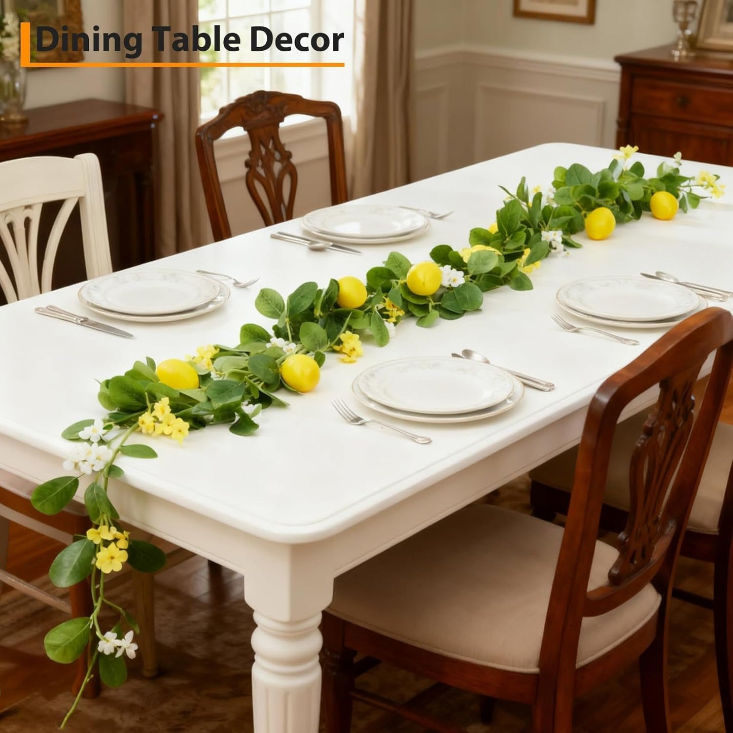 3 Pcs 6.56 ft Artificial Lemon Garland, Spring Summer Greenery Vines Garland with Lemons, Flowers & Green Leaves, Decorative Fake Fruit Vines for Wedding Wall Mantle Table Home Party Decor