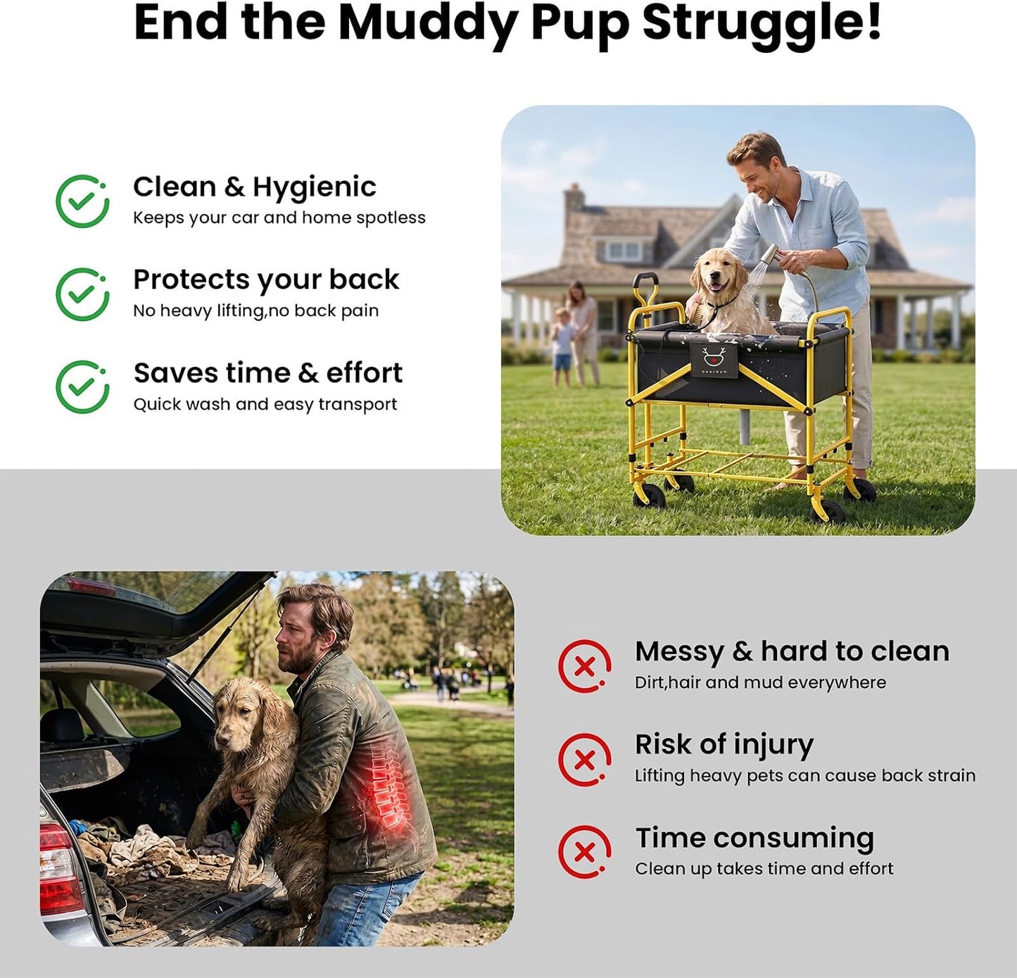 Foldable Dog Bath Cart for Dirty Outdoor Dog and Cat | Adjustable Height pet Bath Cart for Small and Medium Dogs(5-55 lbs)and Cat,No Need to Carry Your Muddy Pup Home