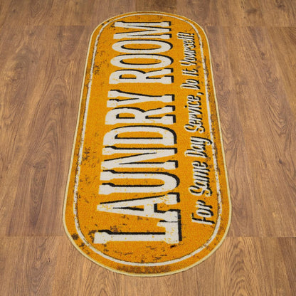 20" x 59" Oval Laundry Room Rug - Non-Slip Mat for Laundry & Mudroom - Durable, Stain-Resistant, and Easy to Clean Perfect for High-Traffic Areas - Runner Rug for Entryway Bathroom, Yellow
