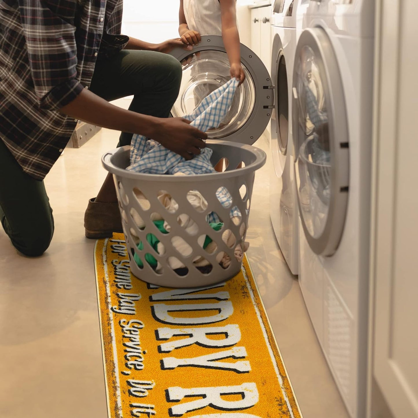 20" x 59" Oval Laundry Room Rug - Non-Slip Mat for Laundry & Mudroom - Durable, Stain-Resistant, and Easy to Clean Perfect for High-Traffic Areas - Runner Rug for Entryway Bathroom, Yellow