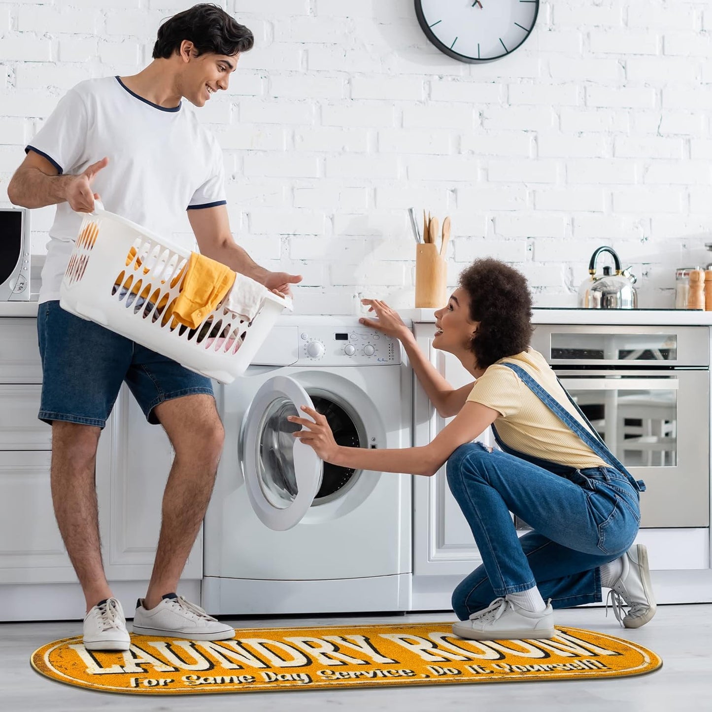 20" x 59" Oval Laundry Room Rug - Non-Slip Mat for Laundry & Mudroom - Durable, Stain-Resistant, and Easy to Clean Perfect for High-Traffic Areas - Runner Rug for Entryway Bathroom, Yellow