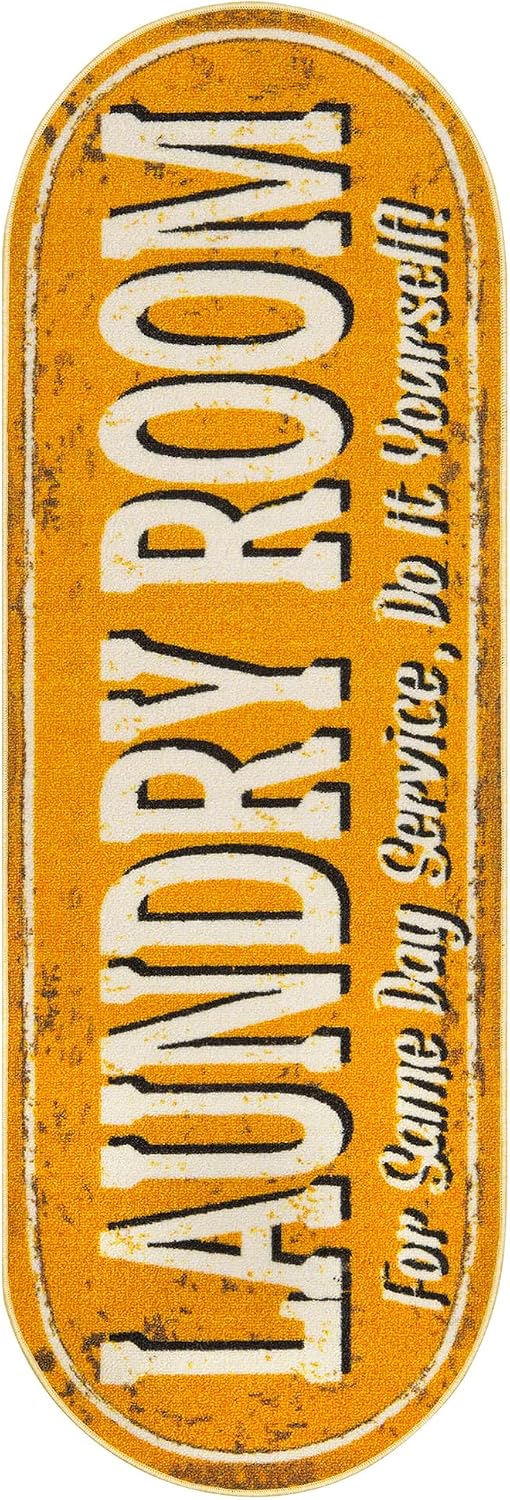 20" x 59" Oval Laundry Room Rug - Non-Slip Mat for Laundry & Mudroom - Durable, Stain-Resistant, and Easy to Clean Perfect for High-Traffic Areas - Runner Rug for Entryway Bathroom, Yellow