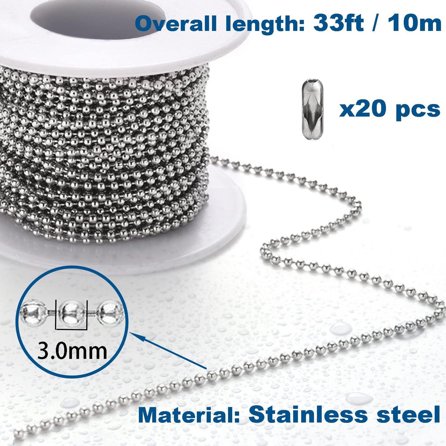 33ft Gold Chain for Jewelry Making Non-Tarnish 18K Gold Plated Stainless Steel Jewelry Chain for Jewelry Making Findings Supplies for Valentines Day Necklaces Earrings Bracelets DIY Crafts - 2mm Links
