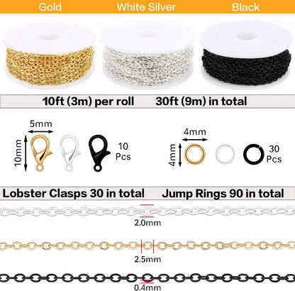 33ft Gold Chain for Jewelry Making Non-Tarnish 18K Gold Plated Stainless Steel Jewelry Chain for Jewelry Making Findings Supplies for Valentines Day Necklaces Earrings Bracelets DIY Crafts - 2mm Links