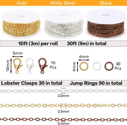 33ft Gold Chain for Jewelry Making Non-Tarnish 18K Gold Plated Stainless Steel Jewelry Chain for Jewelry Making Findings Supplies for Valentines Day Necklaces Earrings Bracelets DIY Crafts - 2mm Links