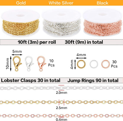 33ft Gold Chain for Jewelry Making Non-Tarnish 18K Gold Plated Stainless Steel Jewelry Chain for Jewelry Making Findings Supplies for Valentines Day Necklaces Earrings Bracelets DIY Crafts - 2mm Links