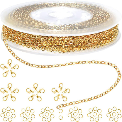 33ft Gold Chain for Jewelry Making Non-Tarnish 18K Gold Plated Stainless Steel Jewelry Chain for Jewelry Making Findings Supplies for Valentines Day Necklaces Earrings Bracelets DIY Crafts - 2mm Links