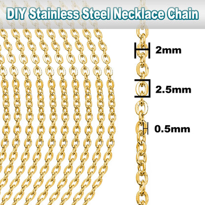 33ft Gold Chain for Jewelry Making Non-Tarnish 18K Gold Plated Stainless Steel Jewelry Chain for Jewelry Making Findings Supplies for Valentines Day Necklaces Earrings Bracelets DIY Crafts - 2mm Links