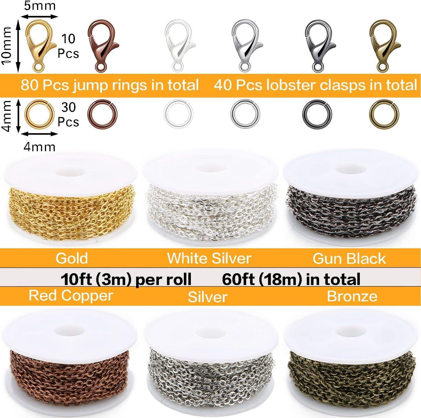33ft Gold Chain for Jewelry Making Non-Tarnish 18K Gold Plated Stainless Steel Jewelry Chain for Jewelry Making Findings Supplies for Valentines Day Necklaces Earrings Bracelets DIY Crafts - 2mm Links
