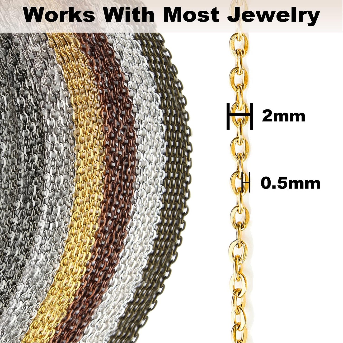 33ft Gold Chain for Jewelry Making Non-Tarnish 18K Gold Plated Stainless Steel Jewelry Chain for Jewelry Making Findings Supplies for Valentines Day Necklaces Earrings Bracelets DIY Crafts - 2mm Links