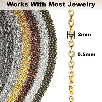 33ft Gold Chain for Jewelry Making Non-Tarnish 18K Gold Plated Stainless Steel Jewelry Chain for Jewelry Making Findings Supplies for Valentines Day Necklaces Earrings Bracelets DIY Crafts - 2mm Links