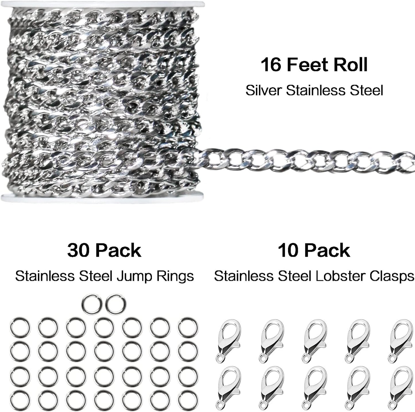 33ft Gold Chain for Jewelry Making Non-Tarnish 18K Gold Plated Stainless Steel Jewelry Chain for Jewelry Making Findings Supplies for Valentines Day Necklaces Earrings Bracelets DIY Crafts - 2mm Links