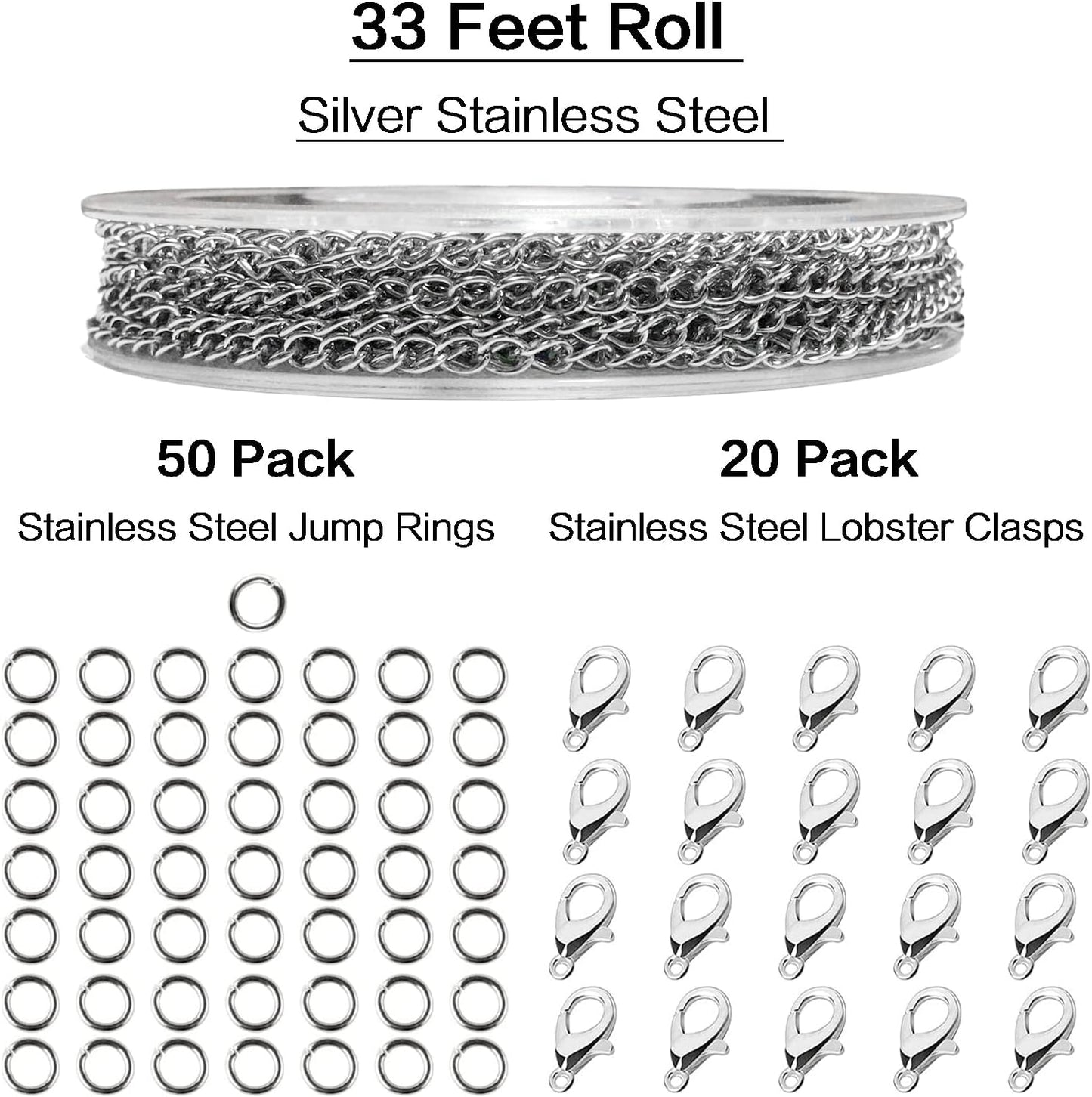 33ft Gold Chain for Jewelry Making Non-Tarnish 18K Gold Plated Stainless Steel Jewelry Chain for Jewelry Making Findings Supplies for Valentines Day Necklaces Earrings Bracelets DIY Crafts - 2mm Links