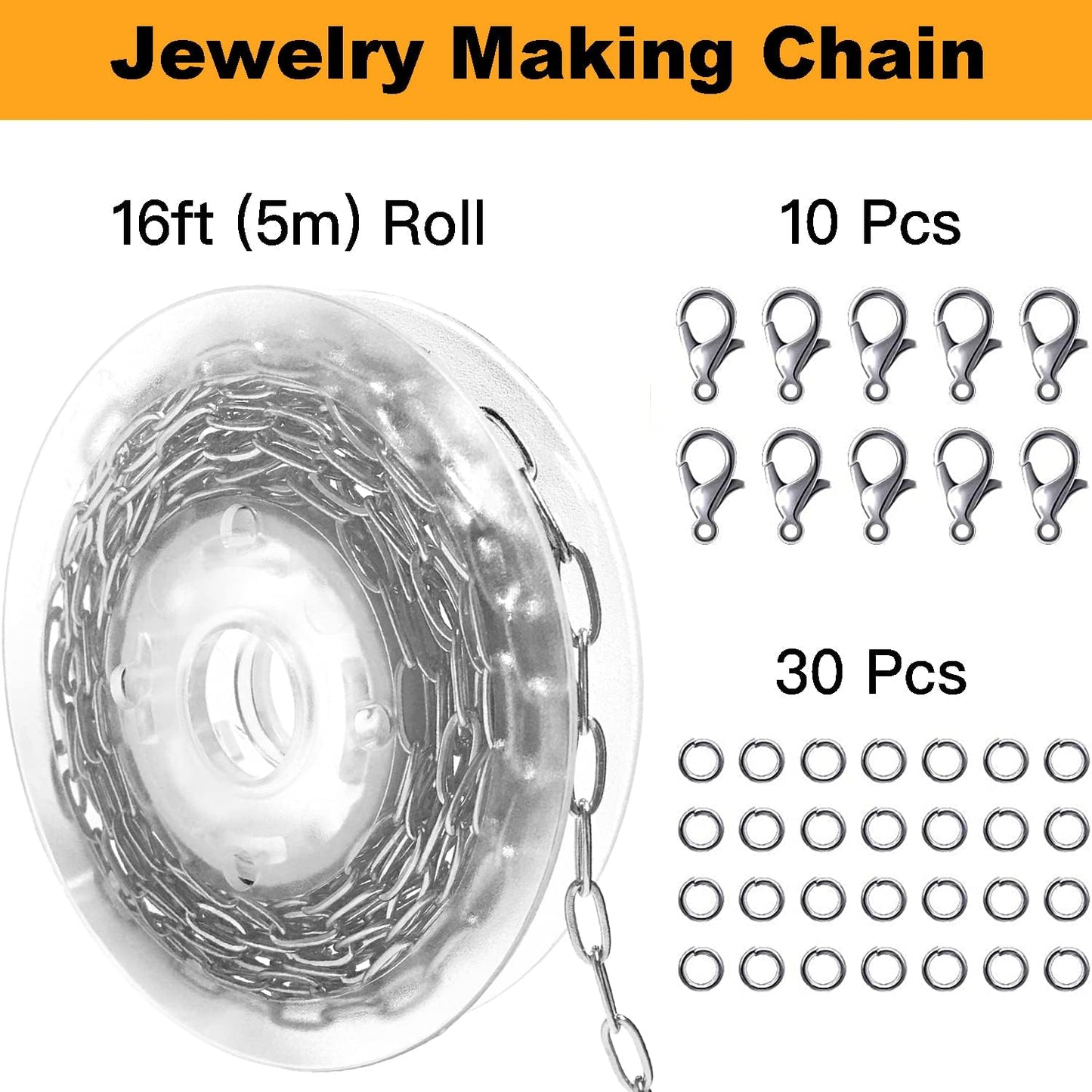 33ft Gold Chain for Jewelry Making Non-Tarnish 18K Gold Plated Stainless Steel Jewelry Chain for Jewelry Making Findings Supplies for Valentines Day Necklaces Earrings Bracelets DIY Crafts - 2mm Links