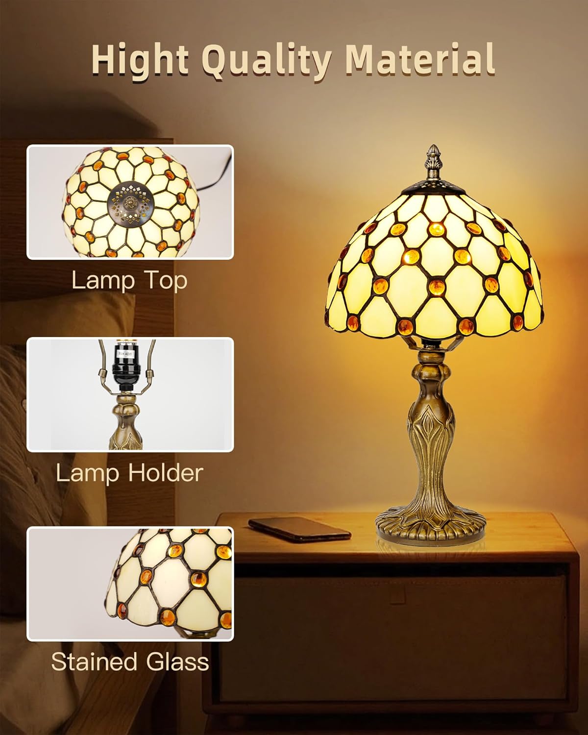 8" Tiffany Lamp,Small Stained Glass Lamp,Handmade Desk Bedside Tiffany Style Table Lamp for Living Room,Bedroom and Study,Ideal Art Gift for Family & Friends