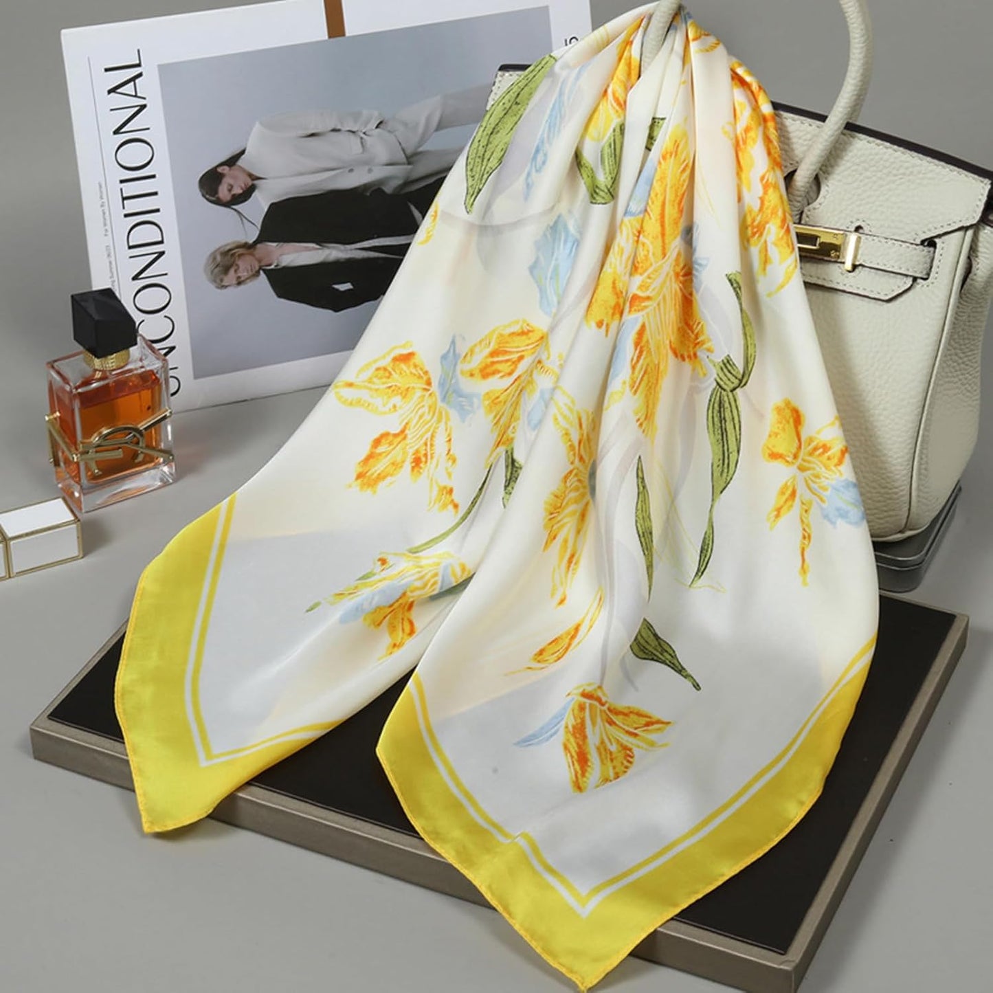 Head Hair Scarf for Women Like Satin Silk Scarf Bandana | Hair Wrapping Night, Large Square Scarves 27.5", Fashion Neck Scarves