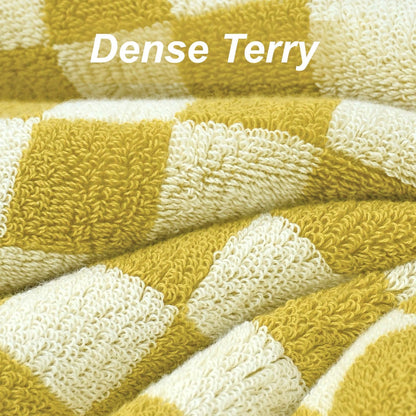 Luxury Bath Towels - Pack of 2 Cotton Fall Bathroom Towels Sets for Body Drying 55x27.5 Inches, Mustard Yellow Checkered