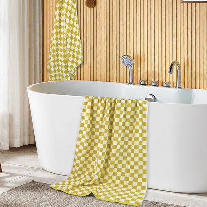 Luxury Bath Towels - Pack of 2 Cotton Fall Bathroom Towels Sets for Body Drying 55x27.5 Inches, Mustard Yellow Checkered