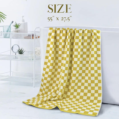 Luxury Bath Towels - Pack of 2 Cotton Fall Bathroom Towels Sets for Body Drying 55x27.5 Inches, Mustard Yellow Checkered