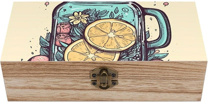 Lemon Slices in Cup Wooden Storage Box Large Keepsake Box with Hinged Lid Rustic Wood Gift Boxes Christmas Gift Present for Home Decorations Office Storage Box