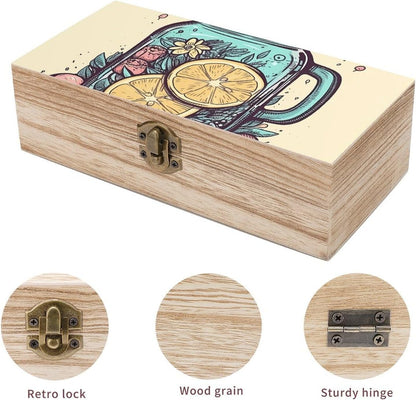 Lemon Slices in Cup Wooden Storage Box Large Keepsake Box with Hinged Lid Rustic Wood Gift Boxes Christmas Gift Present for Home Decorations Office Storage Box