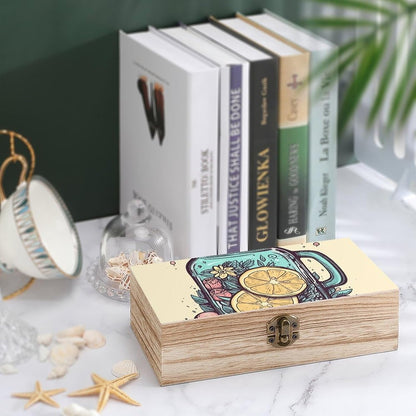 Lemon Slices in Cup Wooden Storage Box Large Keepsake Box with Hinged Lid Rustic Wood Gift Boxes Christmas Gift Present for Home Decorations Office Storage Box