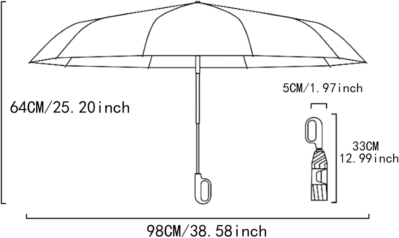 Three Folding Umbrella with Rings Buckle Sturdy Large Multifunction Portable Travel Umbrella for Outdoor Activities