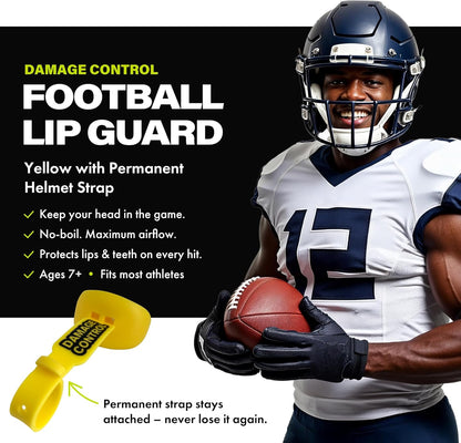 Pacifier Football Mouth Guard – Permanent Strap – Yellow | Youth Football Mouthpiece, No Boiling, Breathable Design, Protects Lips & Teeth, Works with Braces
