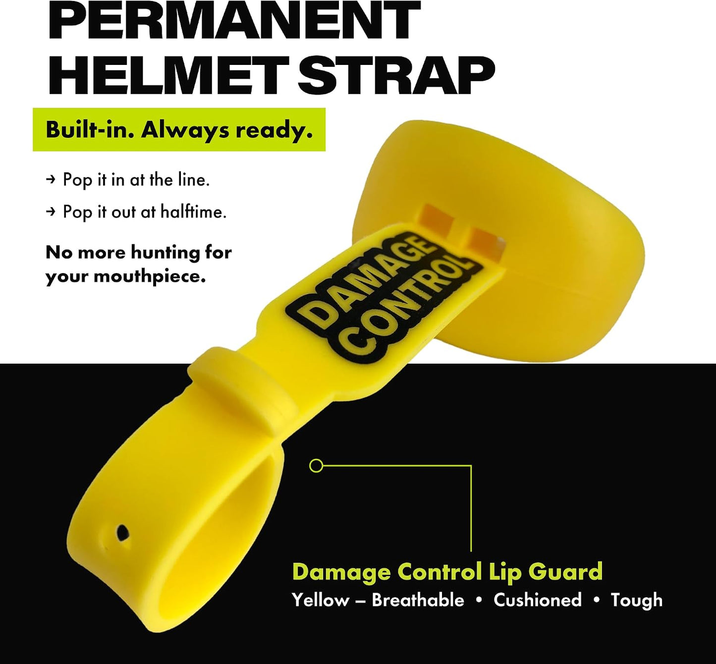 Pacifier Football Mouth Guard – Permanent Strap – Yellow | Youth Football Mouthpiece, No Boiling, Breathable Design, Protects Lips & Teeth, Works with Braces